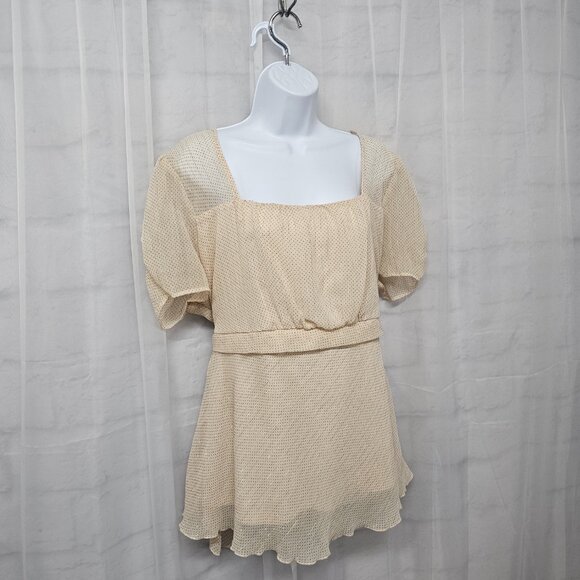 Vintage Lane Bryant Blouse Y2K Polka Dot Chiffon Metallic Sheer Cream Pink 18/20 - Picture 4 of 9